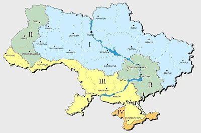 Украина разделена на 4 климатические зоны